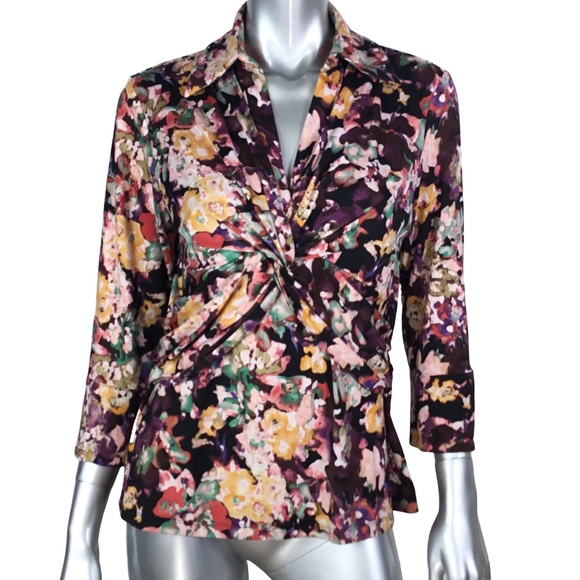 Essentials Purple Floral Top sz Large - Picture 1 of 3